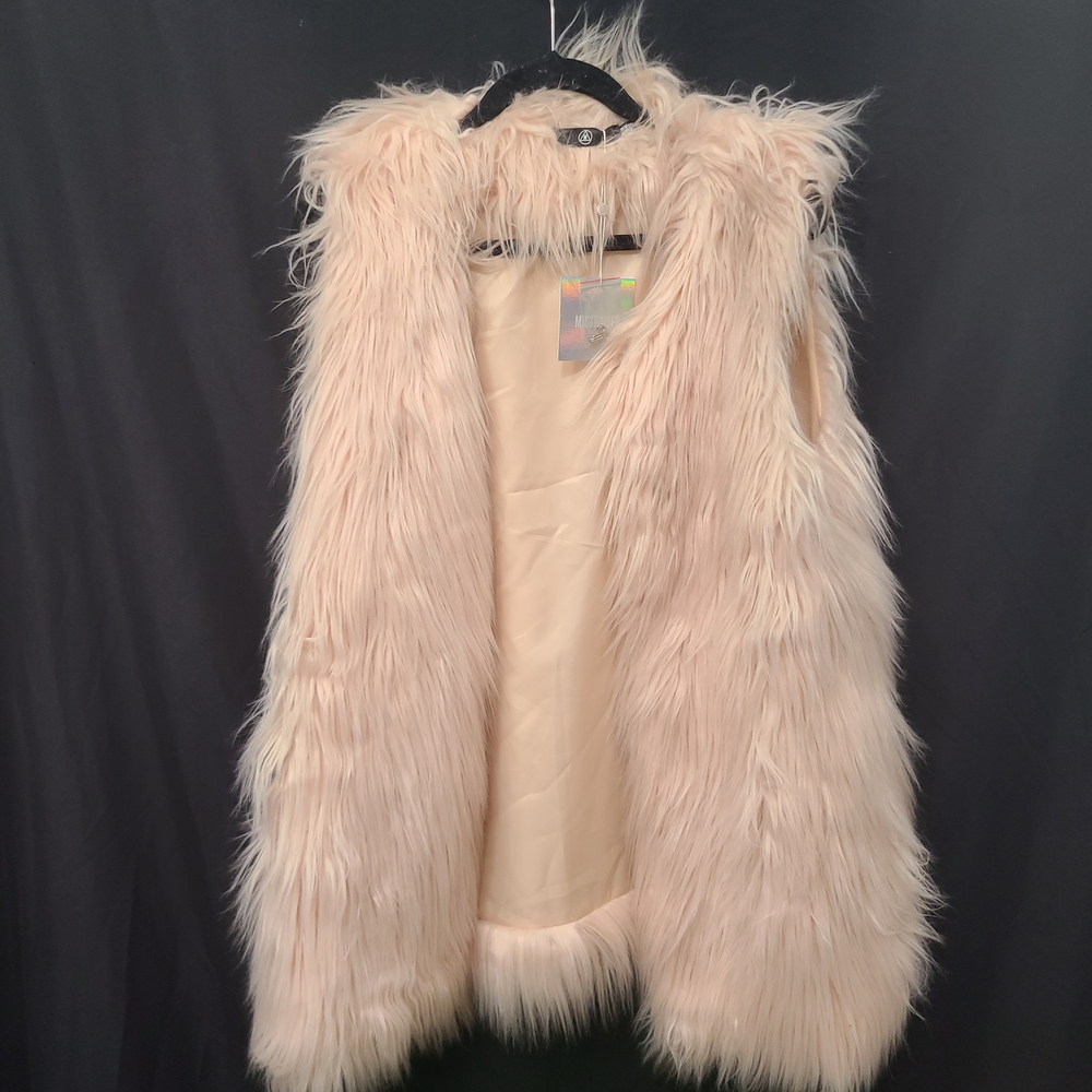 NWT Womens Nude Curly Faux Fur Gilet Size 12 90's Y2K Festival Party